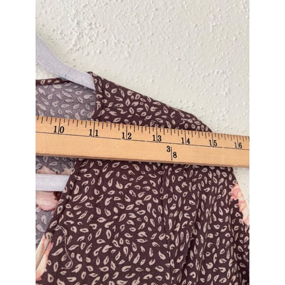 H&M Womens Floral V-Neck Midi Dress Size 6 Brown & Pink Rayon Lightweight - Picture 7 of 15